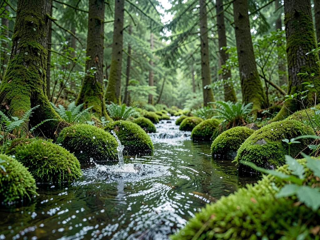 Stream splash zone moss adapted to wet