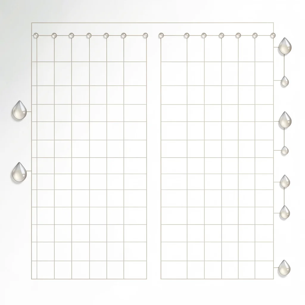 Editorial layout of a syllabus grid as a two-column timeline with droplet marker