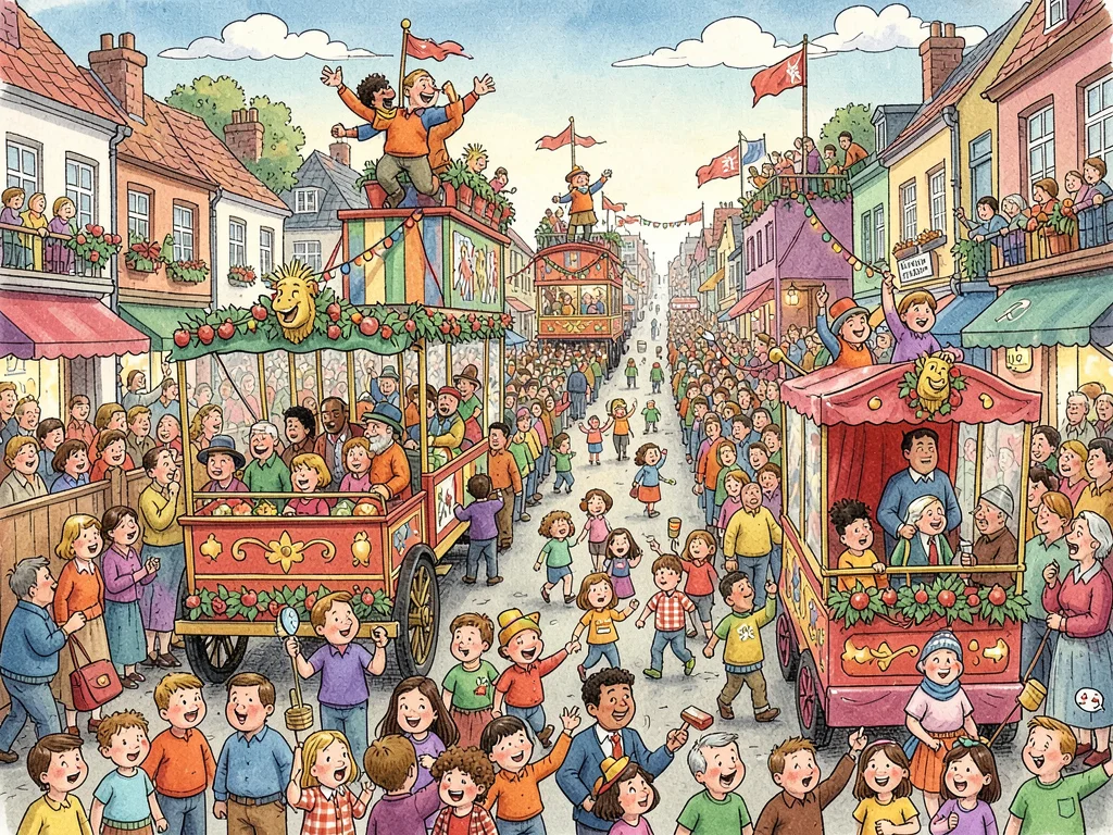 Festive parade with crowds