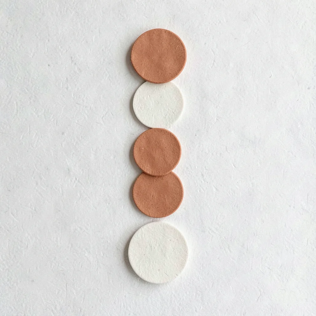 Abstract checklist of soft rounded circles arranged in a loose vertical column, 