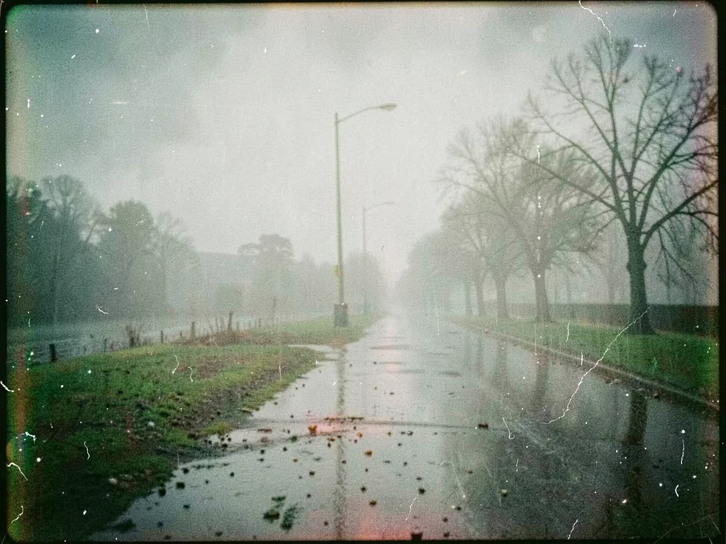 Rainy day with gray-green cast