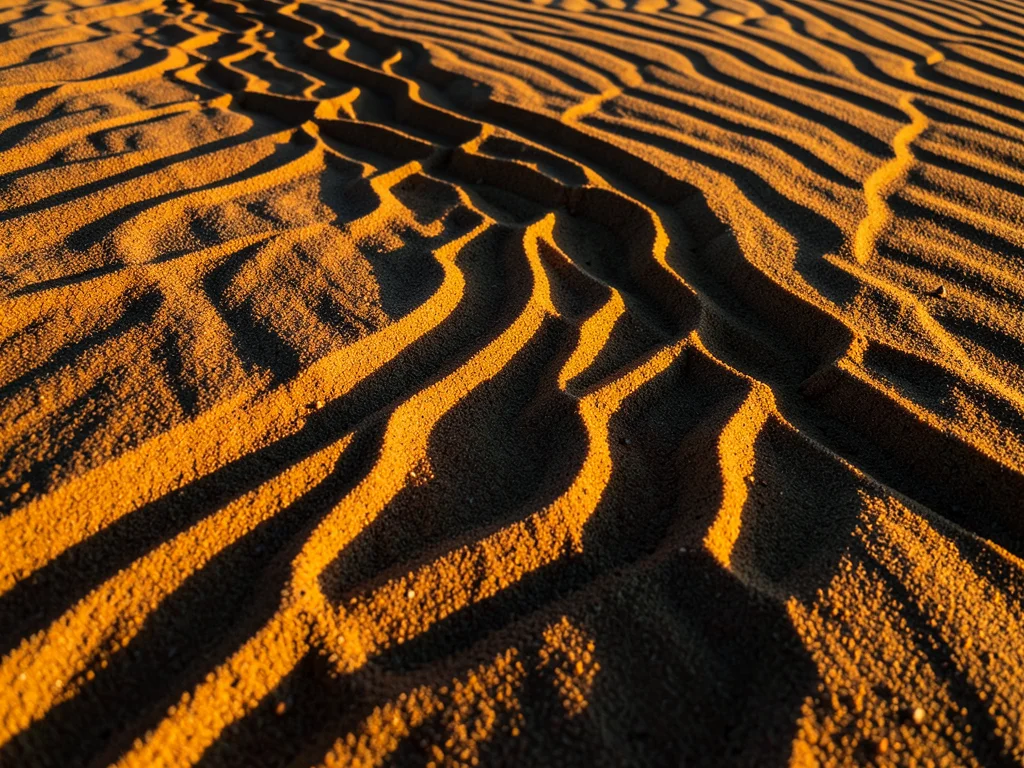Water erosion channels in sand bank, miniature canyon system carved by rain, den