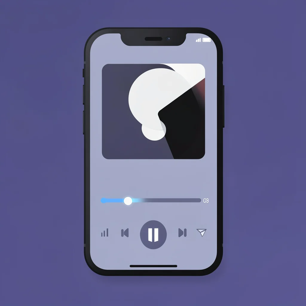 Flat UI mockup of a music streaming app player on a phone, abstract album-art bl