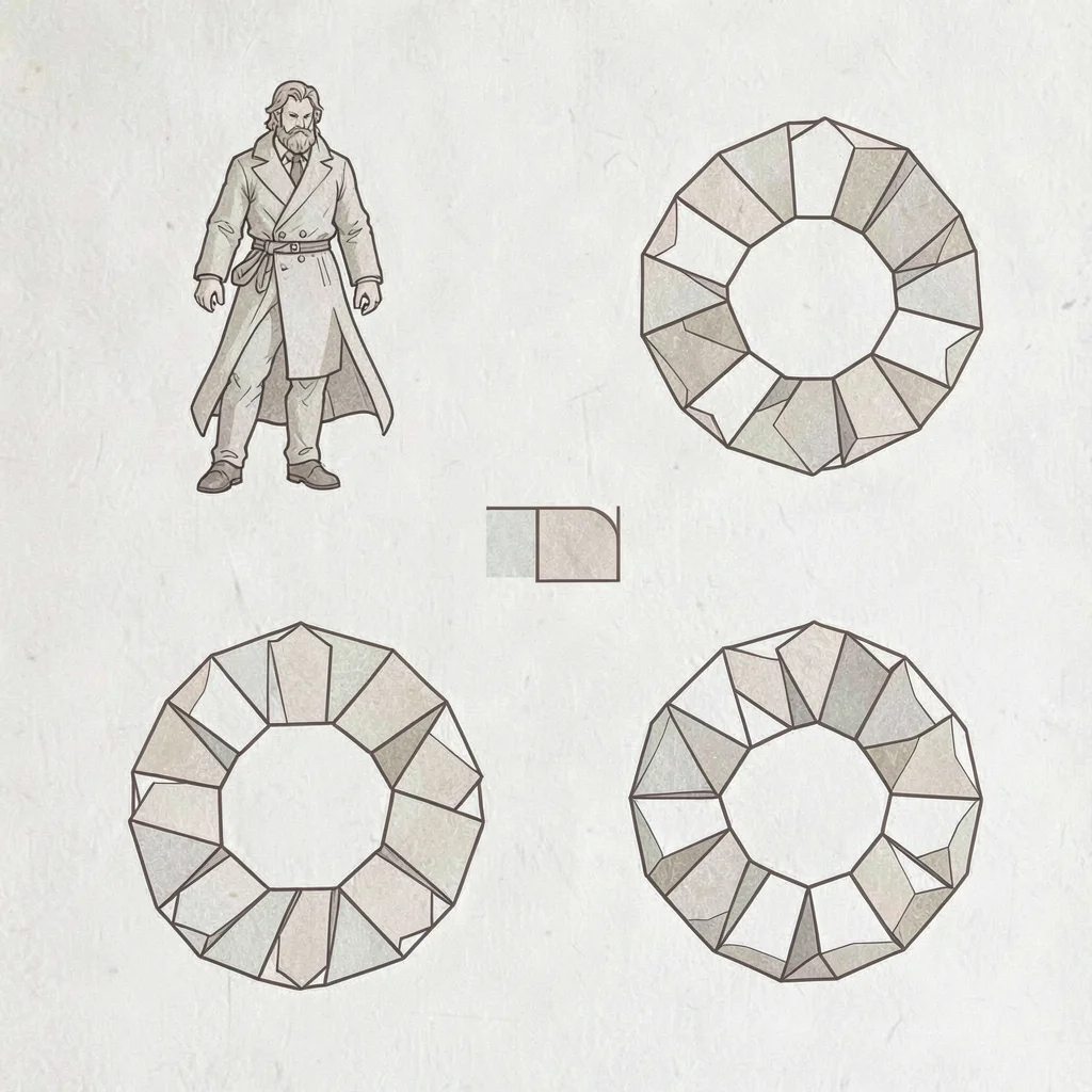 Catalog flat of a deluxe set with figure plus four accessory clusters, even spac
