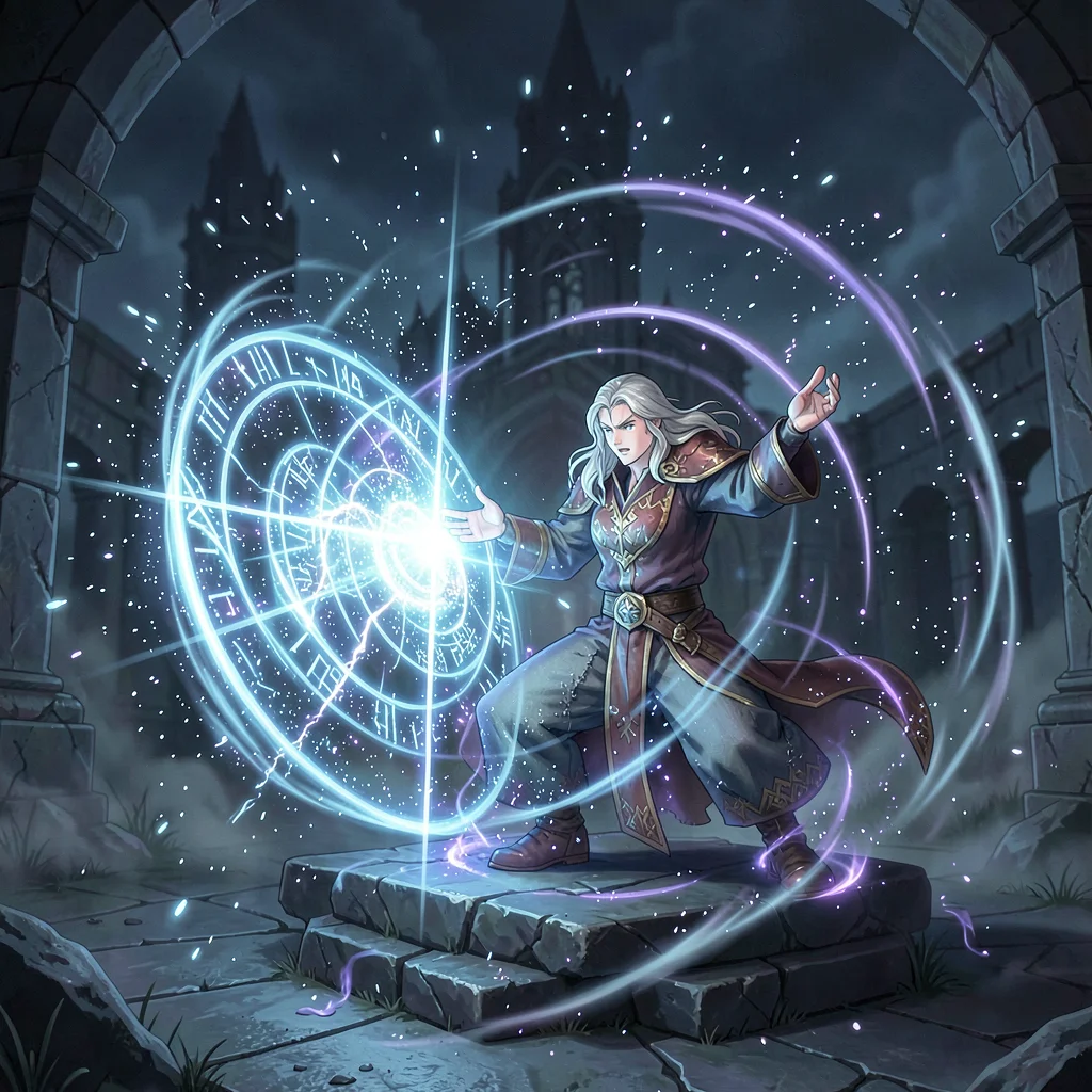 Magic spell effect illustration, time stop spell moment, everything frozen excep