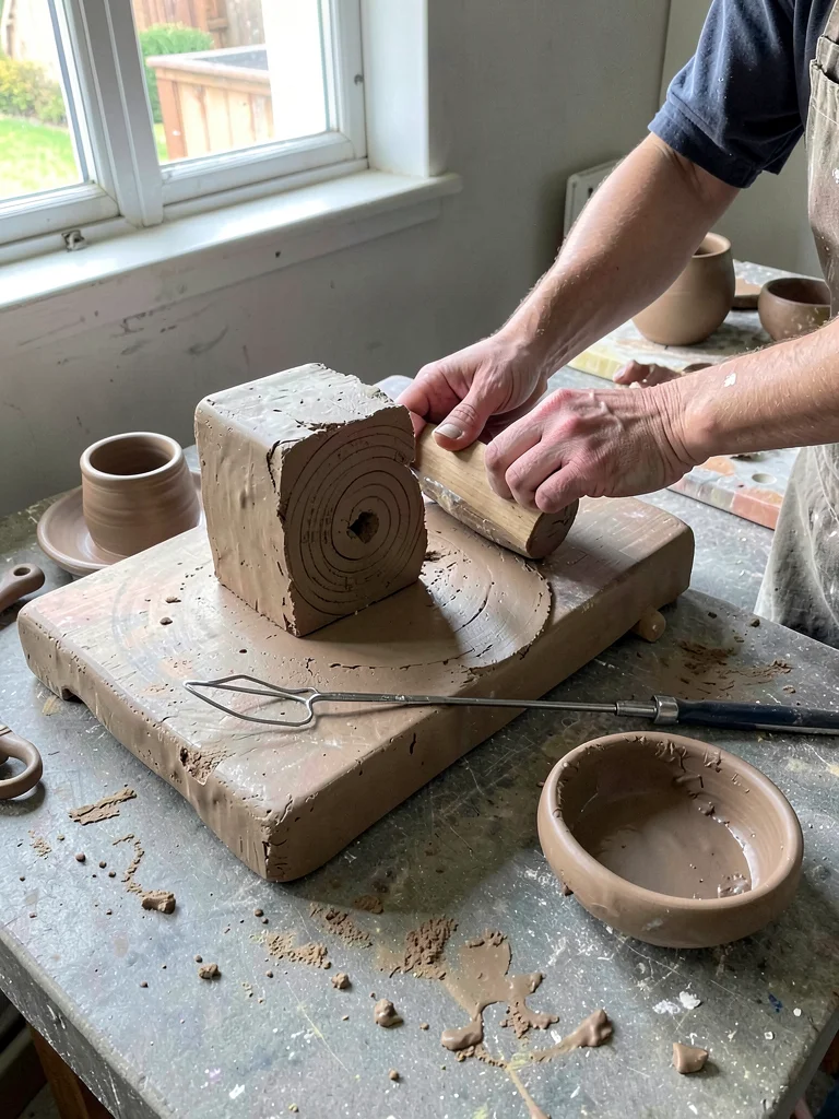 Spiral Cut Through Wedged Clay Block