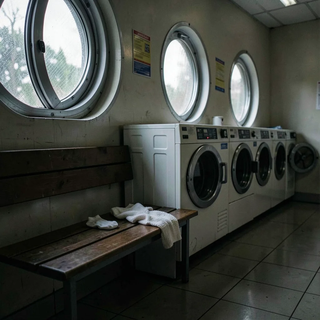 Lost sock left behind on a laundromat bench