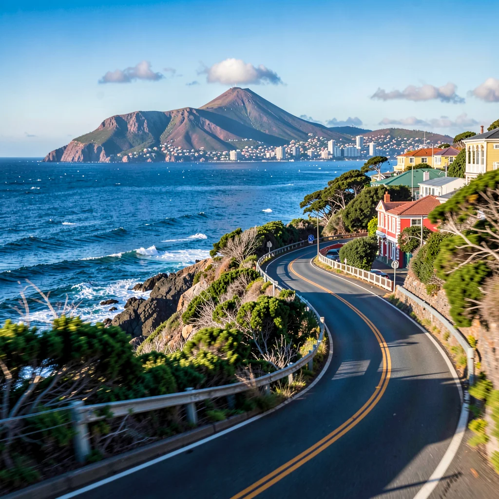 Cape Town southeaster wind shaping the scene, Chapmans Peak drive hairpin with w