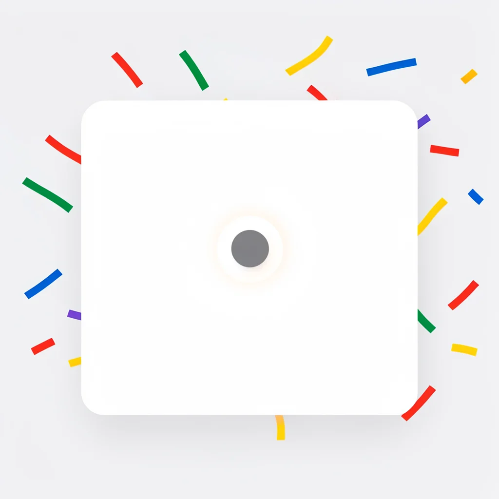Flat vector alert popup with confetti shapes and a pulsing dot, no text