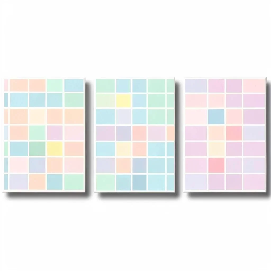 Triptych of three flat warehouse-zone tiles arranged horizontally, each showing 