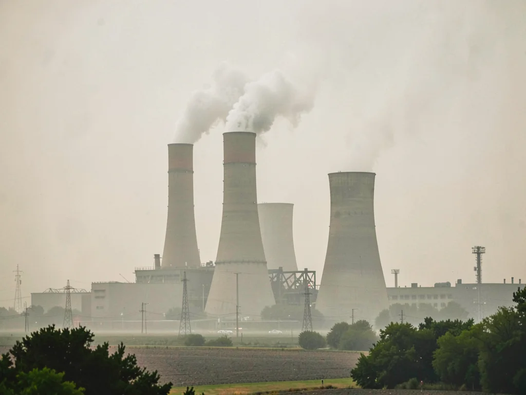 Power plant cooling towers smog