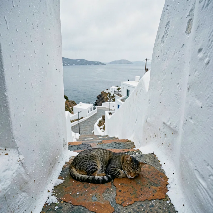 Feral Cat on Stone Step