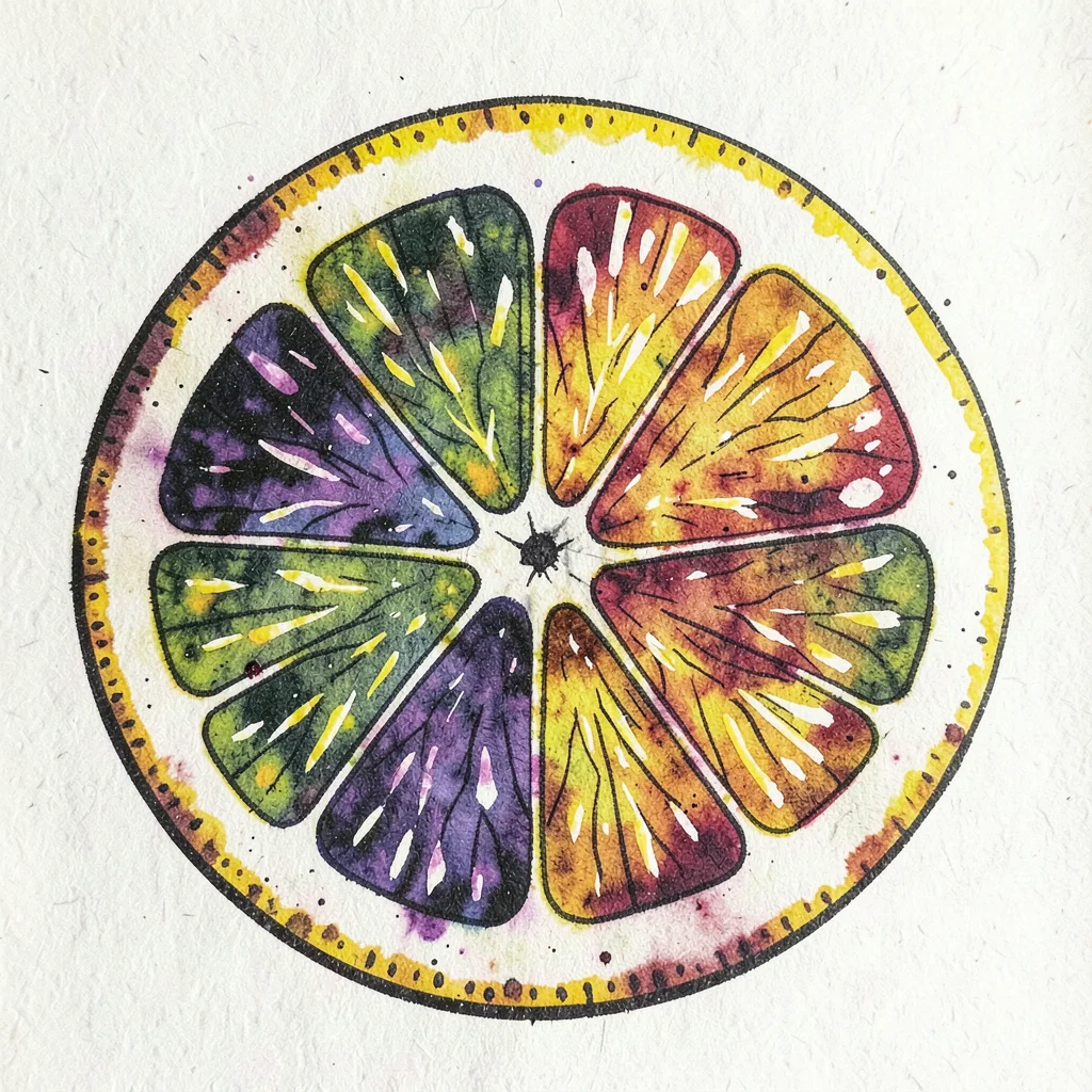 Close-up of a cross-section of a citrus fruit — segments as flat geometric wedge