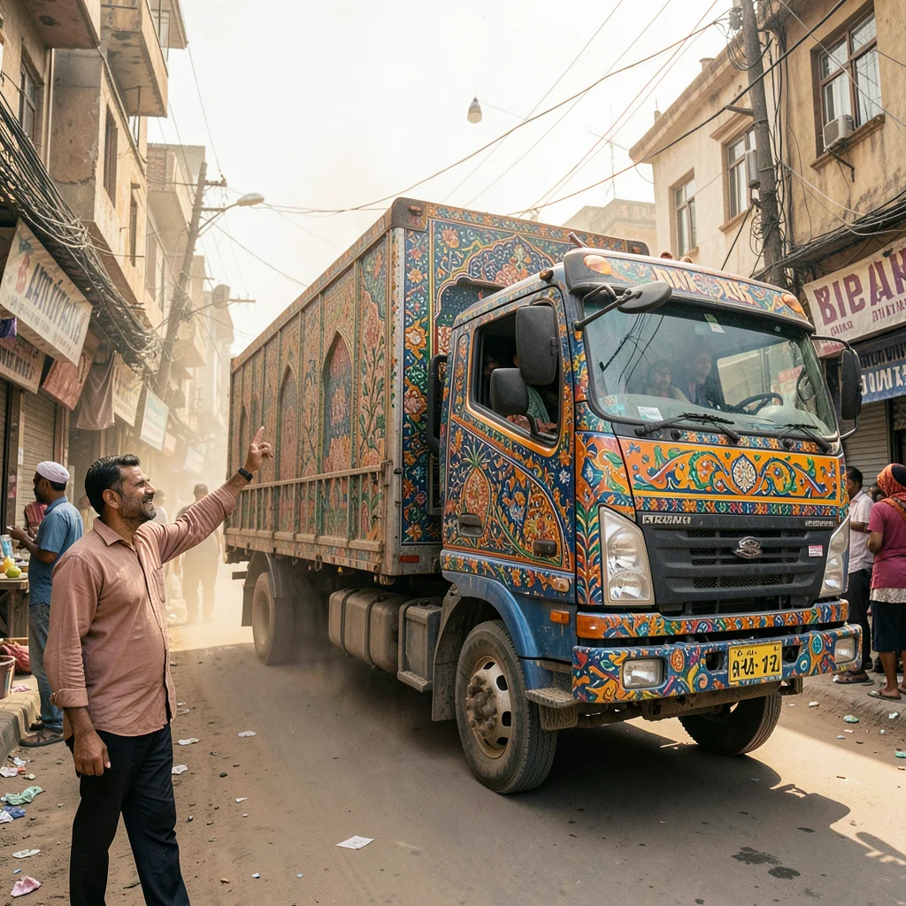 Elaborate decoration surviving dusty Lahore streets, Newly decorated truck's fir