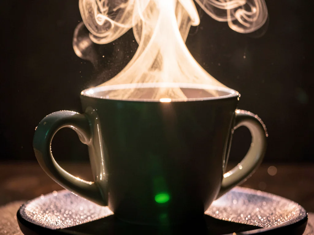 Steam rising from cup backlit