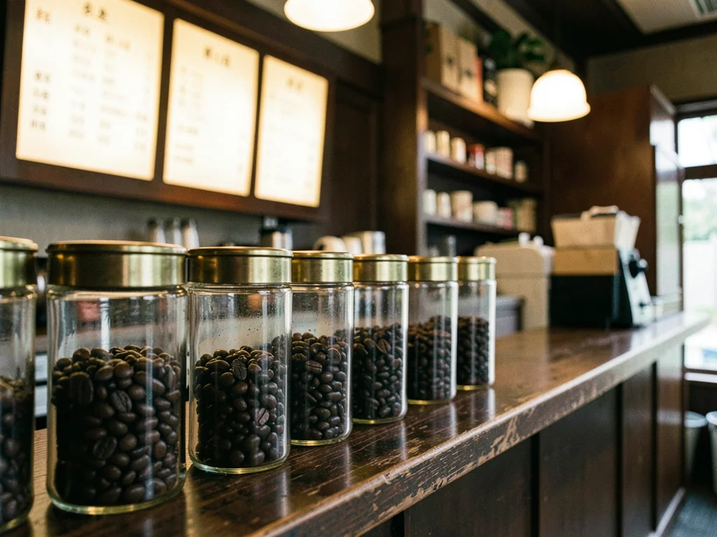 Row of Glass Bean Canisters