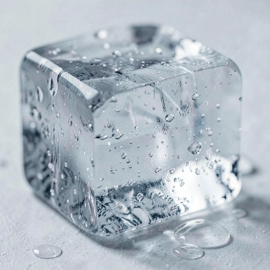 Ice cube surface showing cold transparent smoothness
