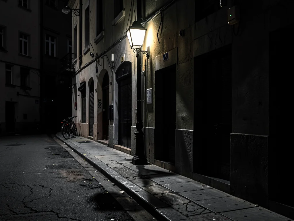 Street scene with single lamp