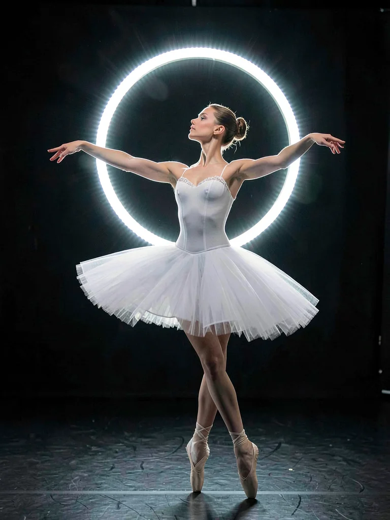 Ballet dancer en pointe, tutu a halo of reversed light