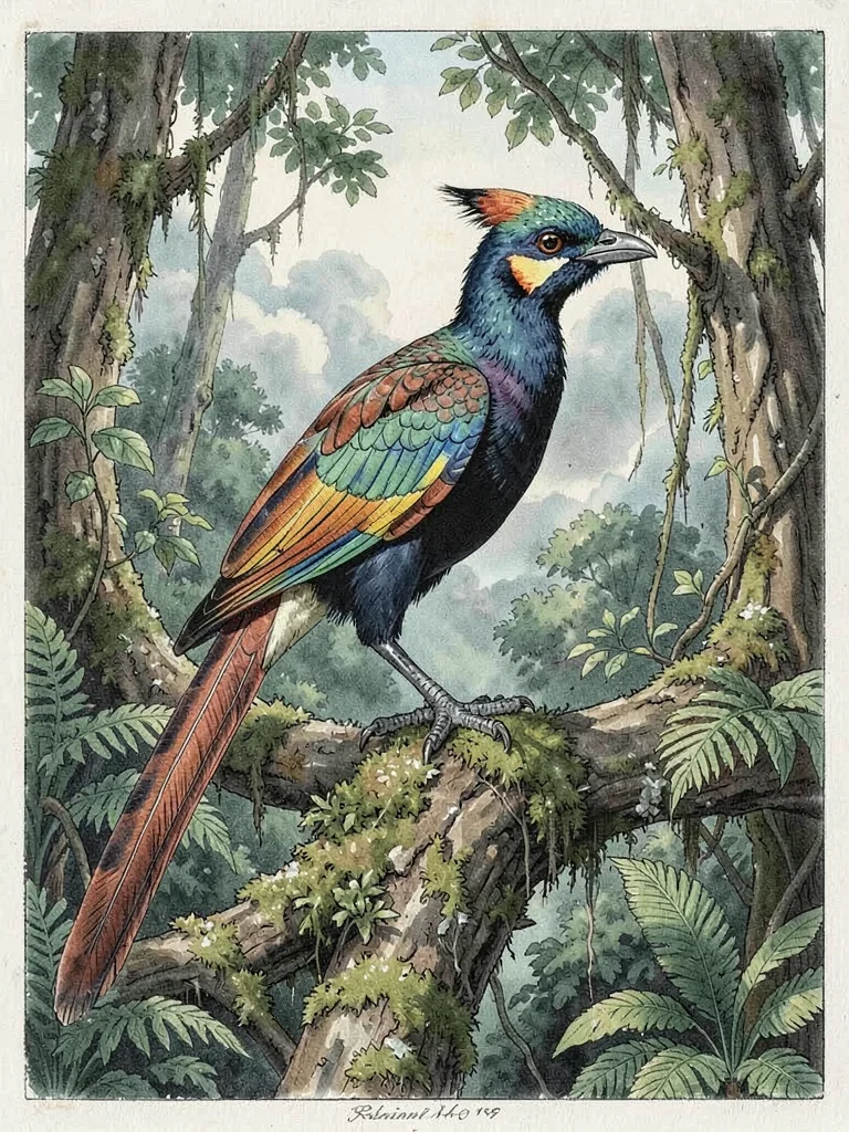 Resplendent quetzal ornithological plate