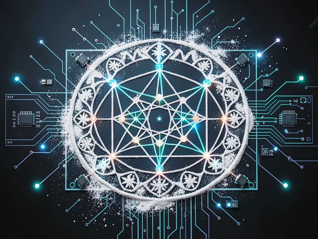 Motherboard layout inspired by doorstep kolam, chips placed at mandala intersect