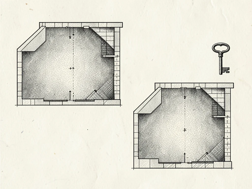 Cross-sectioned floor plans of a bank vault show stippled chambers and one oxblo
