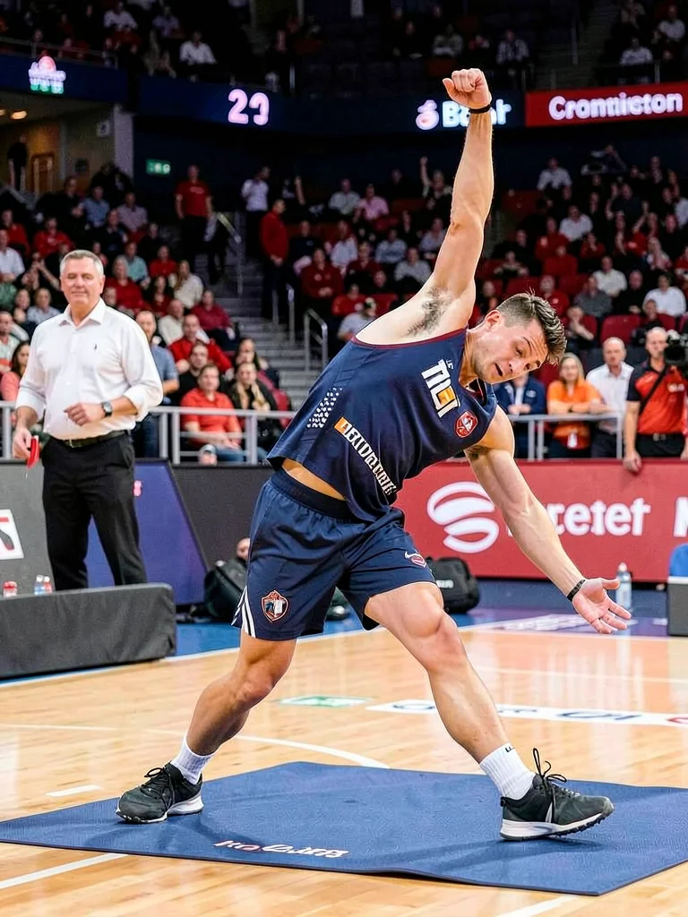 Athlete stretching before competition