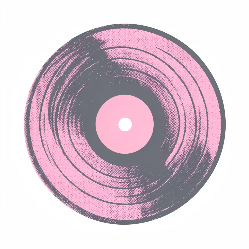 abstract halftone-banded silhouette of a vinyl-record with halftone grooves in p