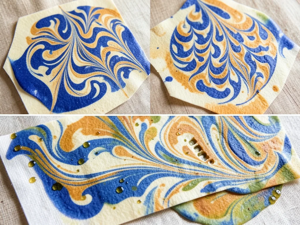 Nonpareil ebru, fine-toothed comb creating tiny regular waves in alternating lap