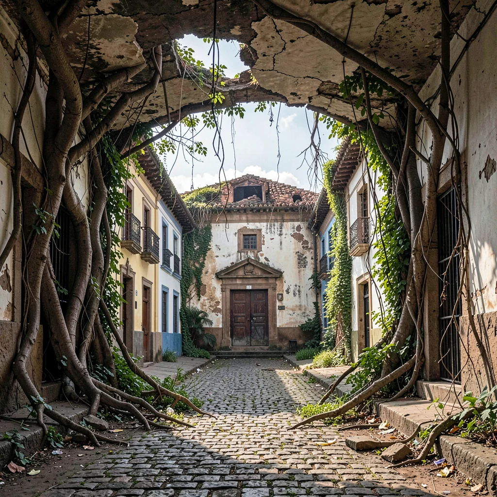 Volcano-framed colonial streets of Antigua Guatemala, Earthquake-damaged convent
