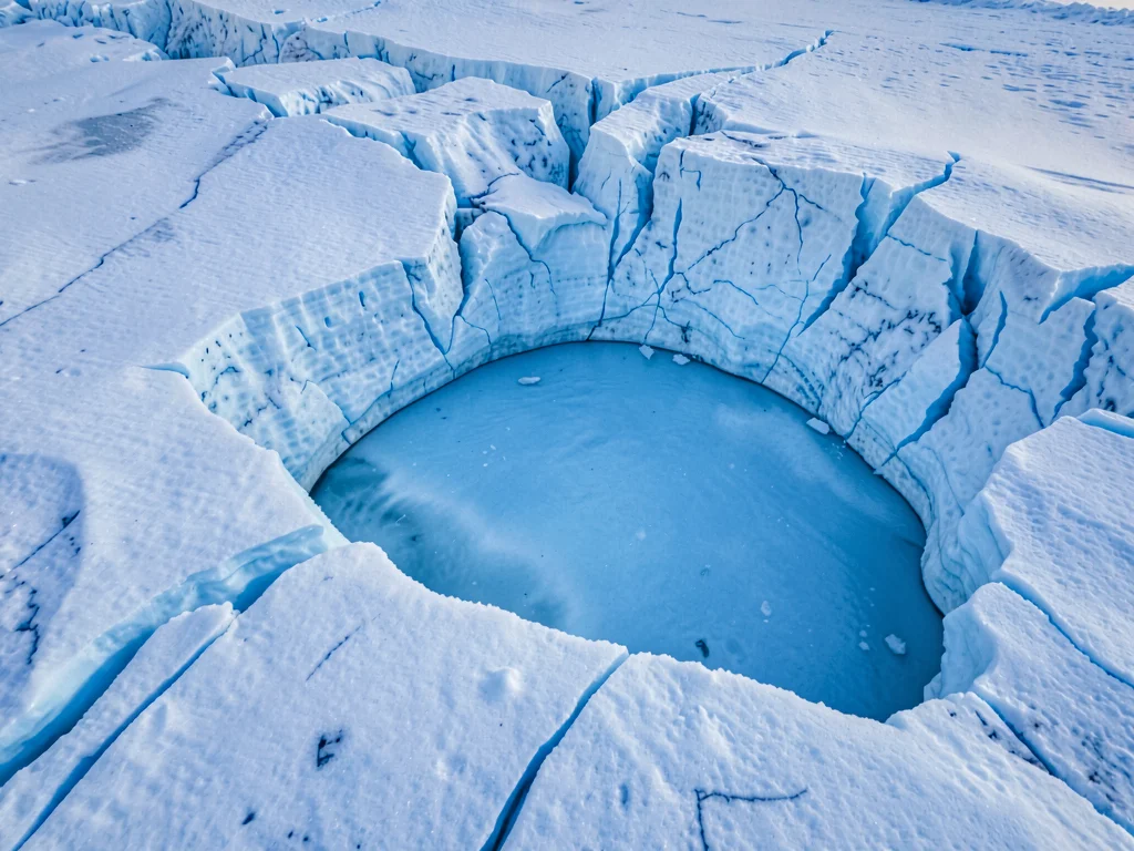 Melt pool blue on glacier surface