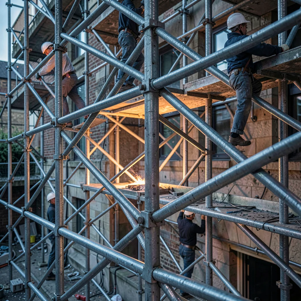 Through Sheffield steel vision, forged metal consciousness, Scaffolding on a bui