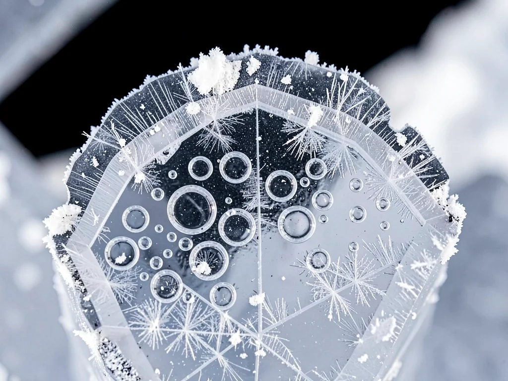 Cross-section of ice core showing trapped air bubble patterns