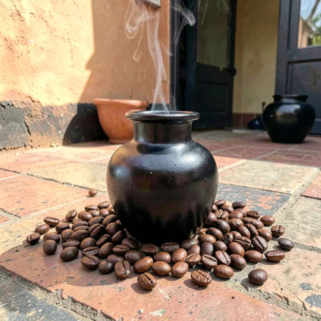 Through Oaxacan black clay vision, barro negro consciousness, Coffee beans sprea