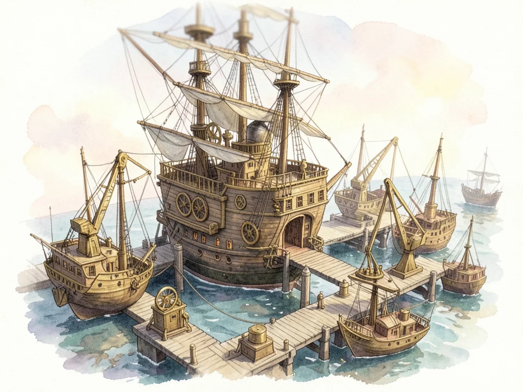 Steampunk airship dock, tilt-shift, tiny brass ships and clockwork cranes