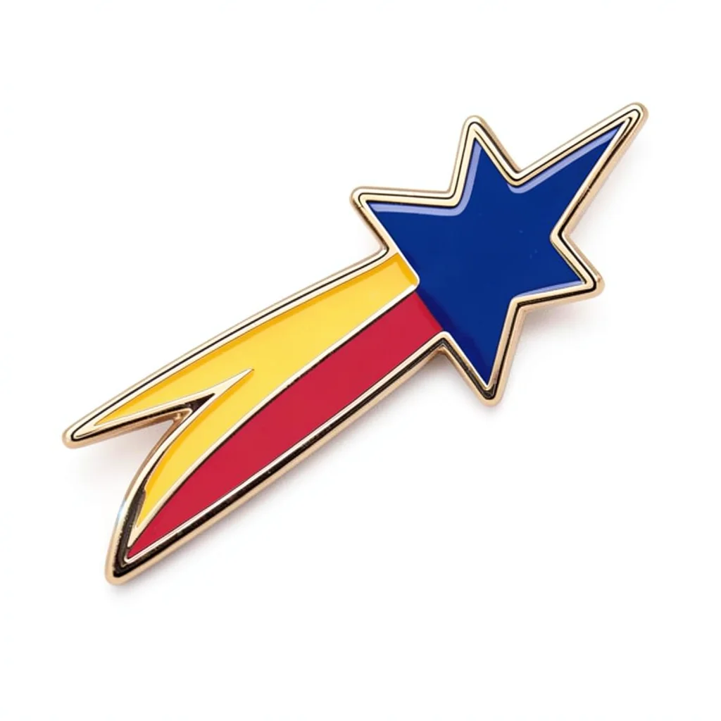 Enamel pin illustration, Shooting star with trail , bold simple design, limited 
