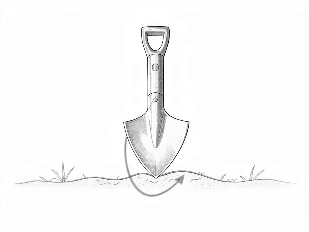 A blueprint of a hand plough share isolated above a faint ground tick, mouldboar