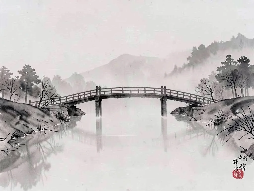 Bridge disappearing into fog at both ends
