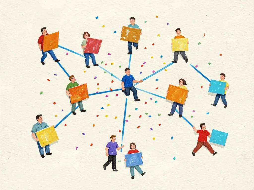 Twenty small gouache figures arranged in an irregular constellation across a sof