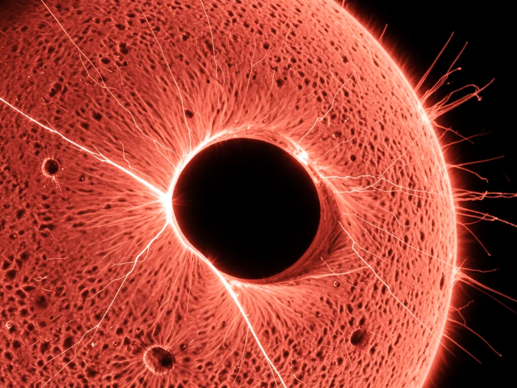Sunspot light bridge, bright crack of light splitting a dark umbra in two, magne