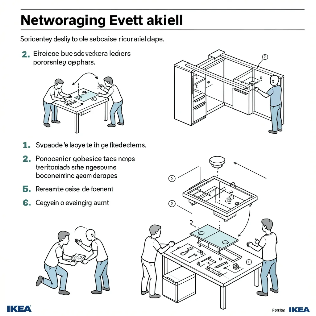 Networking event explained as IKEA assembly with confused stick figure