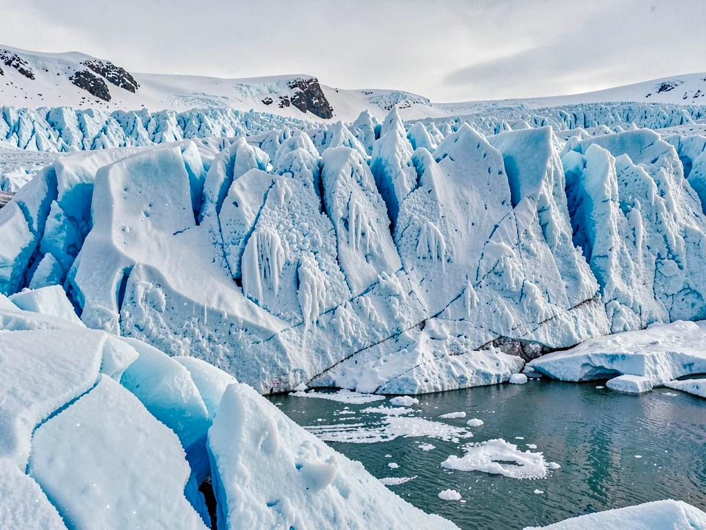 Rime ice on glacier showing accretion