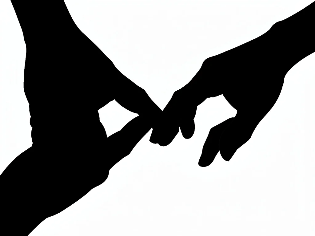 Two hands reaching toward each other in silhouette, fingertips almost touching