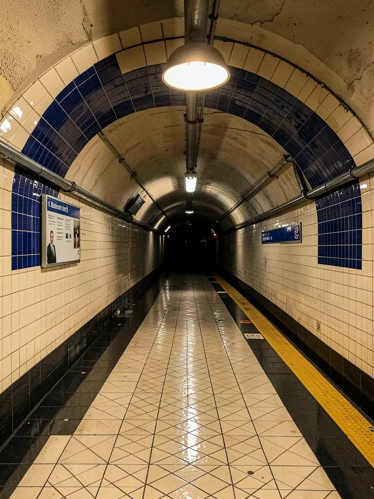Station Archway Tiled Entrance Blue Keystone
