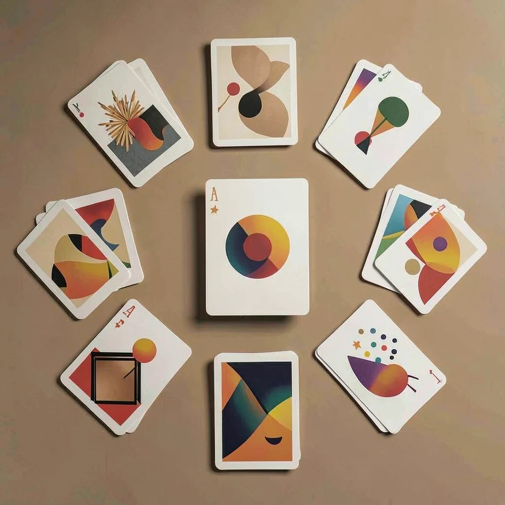 A card-deck spread of twelve fanned cards face-down then face-up, each card show