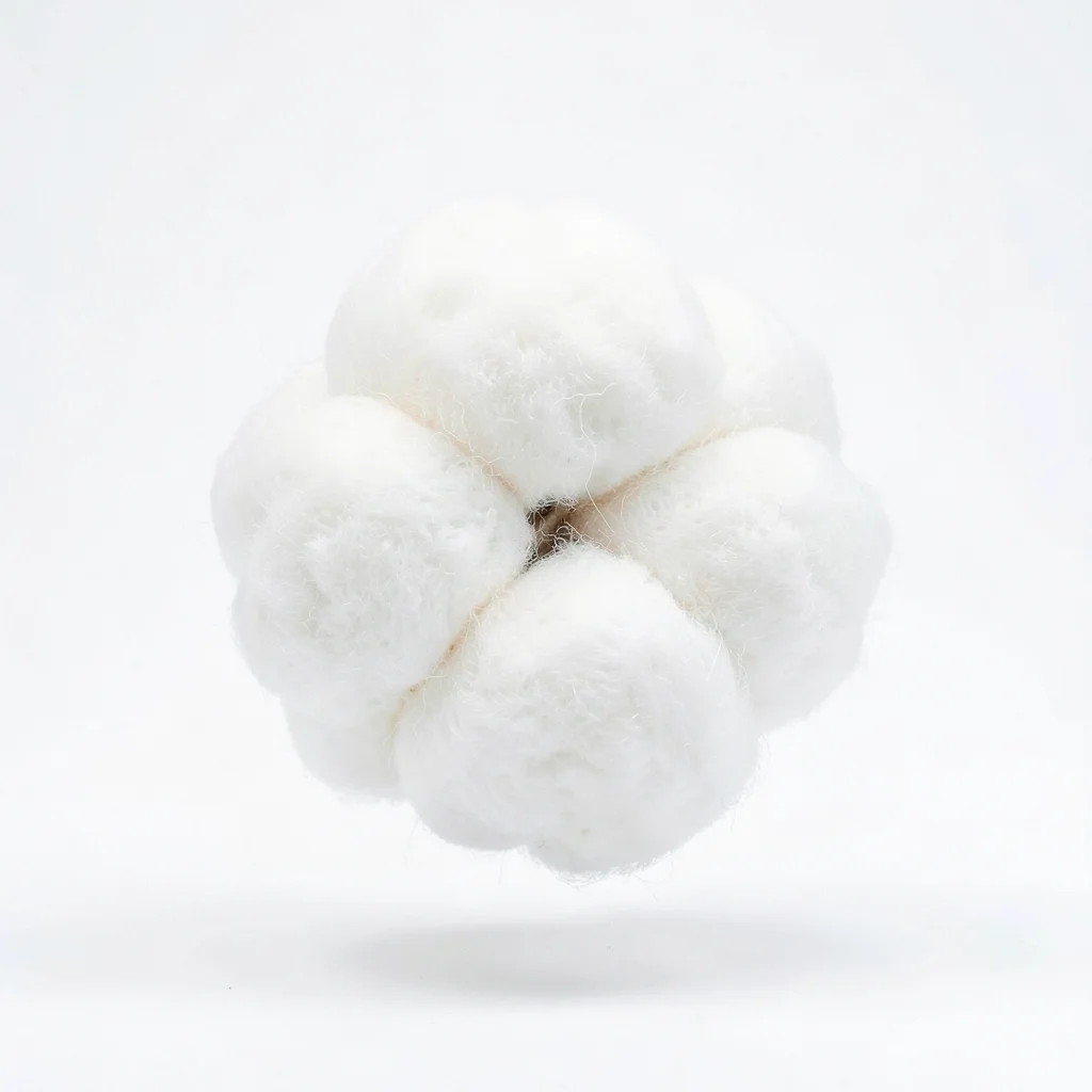 Cotton ball lit to show every fiber, floating in clinical white, more interestin