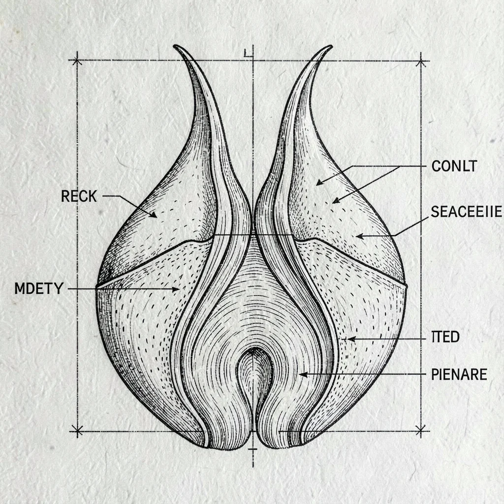 Blueprint study of hair follicle and sebaceous gland layers, layered ink linewor