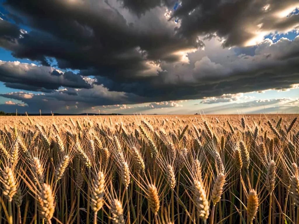Wheat under dramatic cloudscape sky