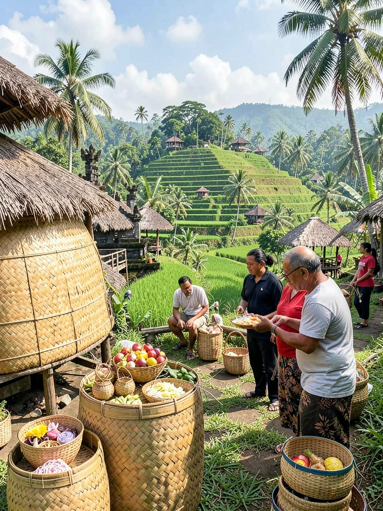 Woven bamboo granary in rice village