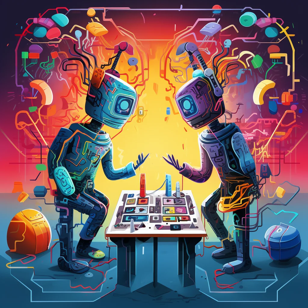 AI Creative Collaboration Subject Two stylized human-